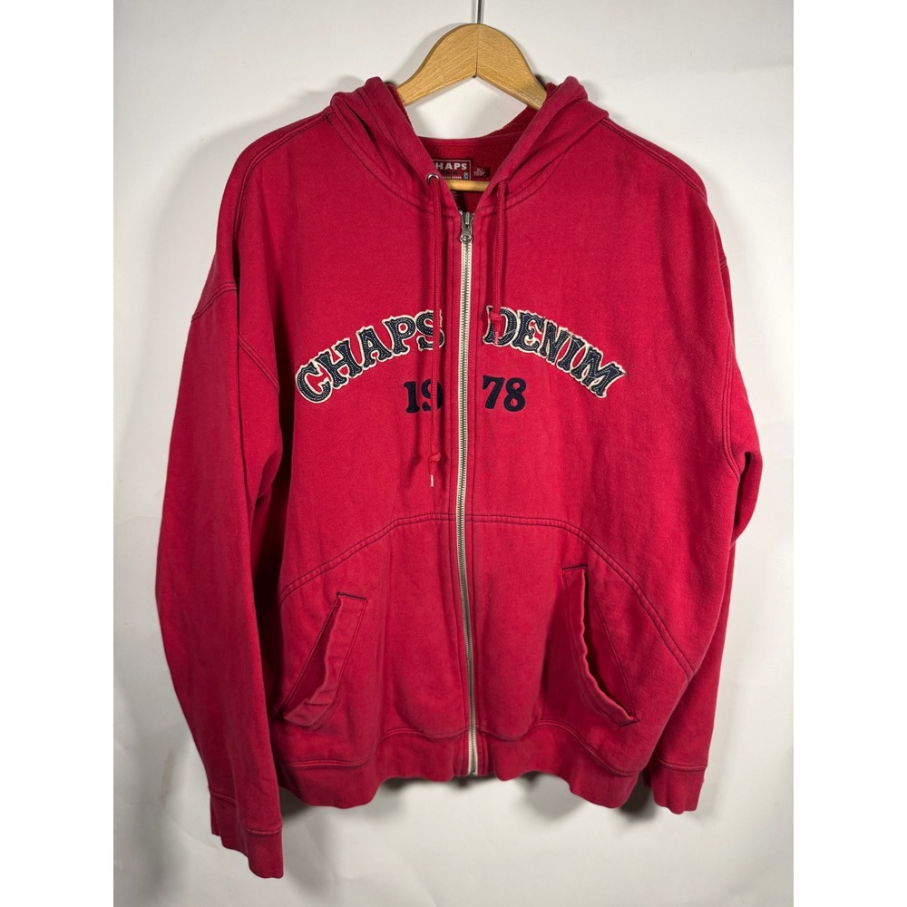 Chaps Denim Mens Red Full Zip Hoodie Sweatshirt XL Embroidered 1978 Logo